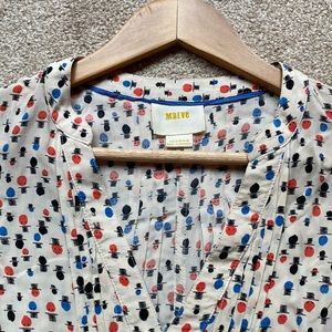 Maeve Cream Blouse with Red, Blue, and Black Dots